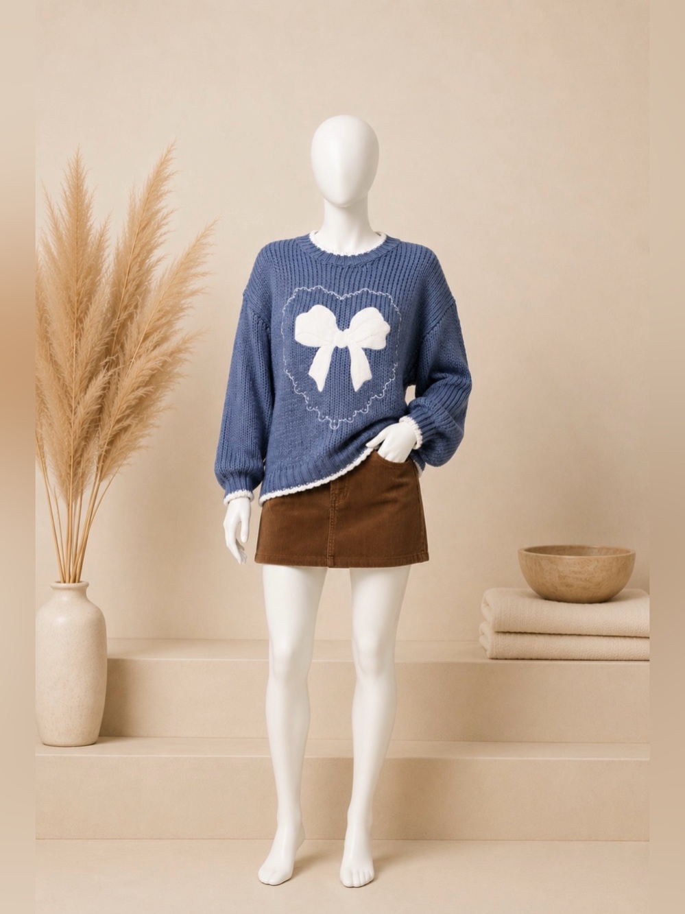 Blue B Women's Navy Bow Embroidered Sweater